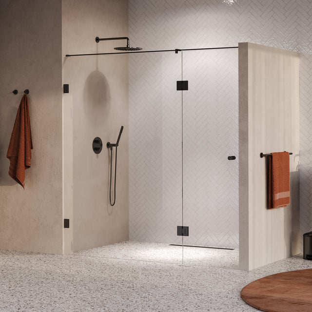 BRAUER Void Carving nisdeur 2-delig helder glas 190x200 omkeerbaar met draaideur 70 aan glas incl. glascoating PVD gunmetal geborsteld GS-VOCN3H70120200GM