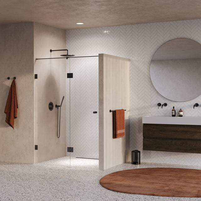 BRAUER Void Carving nisdeur 2-delig helder glas 140x200 omkeerbaar met draaideur 70 aan glas incl. glascoating PVD gunmetal geborsteld GS-VOCN3H7070200GM