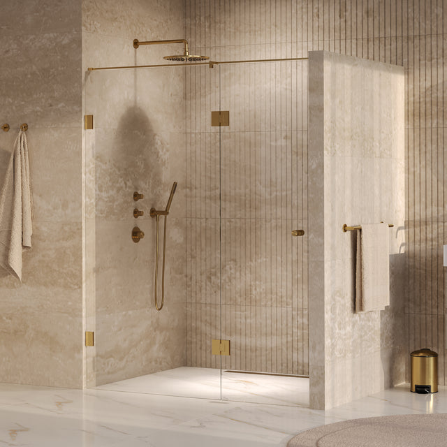 BRAUER Void Carving nisdeur 2-delig helder glas 160x200 omkeerbaar met draaideur 70 aan glas incl. glascoating PVD goud geborsteld GS-VOCN3H7090200GG