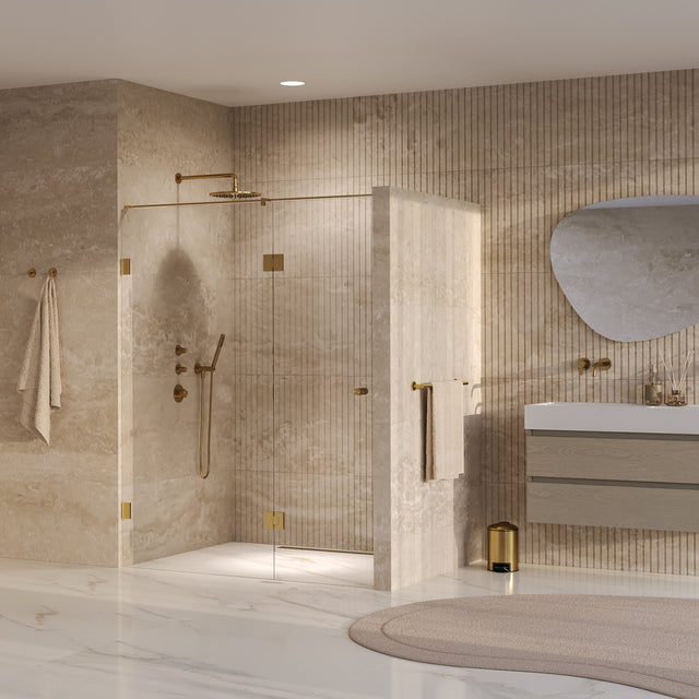 BRAUER Void Carving nisdeur 2-delig helder glas 160x200 omkeerbaar met draaideur 70 aan glas incl. glascoating PVD goud geborsteld GS-VOCN3H7090200GG