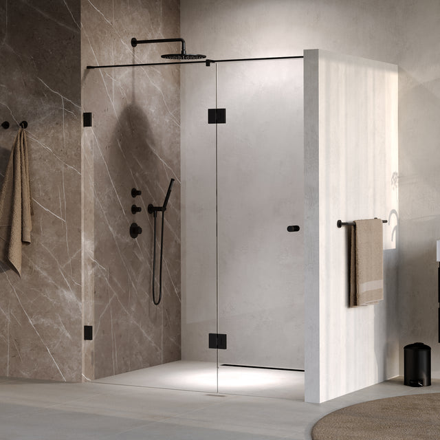 BRAUER Void Carving nisdeur 2-delig helder glas 160x200 omkeerbaar met draaideur 70 aan glas incl. glascoating mat zwart GS-VOCN3H7090200MZ