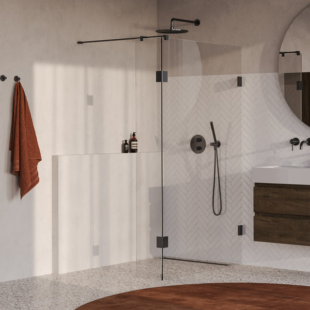 BRAUER Void inloopdouche helder glas 110x200 met 30 zijwand incl. glascoating PVD gunmetal geborsteld GS-VOI2H11030200GM