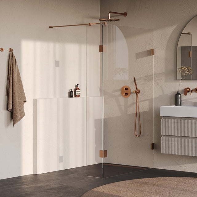 BRAUER Void inloopdouche helder glas 120x200 met 40 zijwand incl. glascoating PVD koper geborsteld GS-VOI2H12040200GK