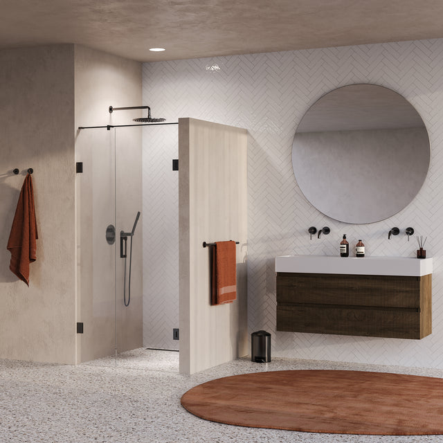 BRAUER Void nisdeur 2-delig helder glas 100x200 omkeerbaar met draaideur 60 aan muur incl. glascoating PVD gunmetal GS-VON2H6040200GM