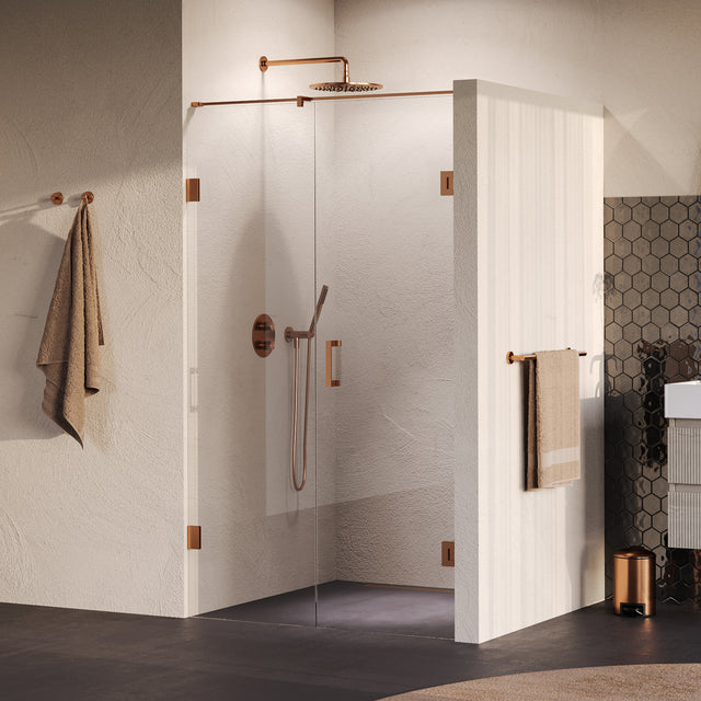 BRAUER Void nisdeur 2-delig helder glas 120x200 omkeerbaar met draaideur 60 aan muur incl. glascoating PVD koper GS-VON2H6060200GK