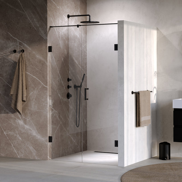 BRAUER Void nisdeur 2-delig helder glas 120x200 omkeerbaar met draaideur 60 aan muur incl. glascoating mat zwart GS-VON2H6060200MZ