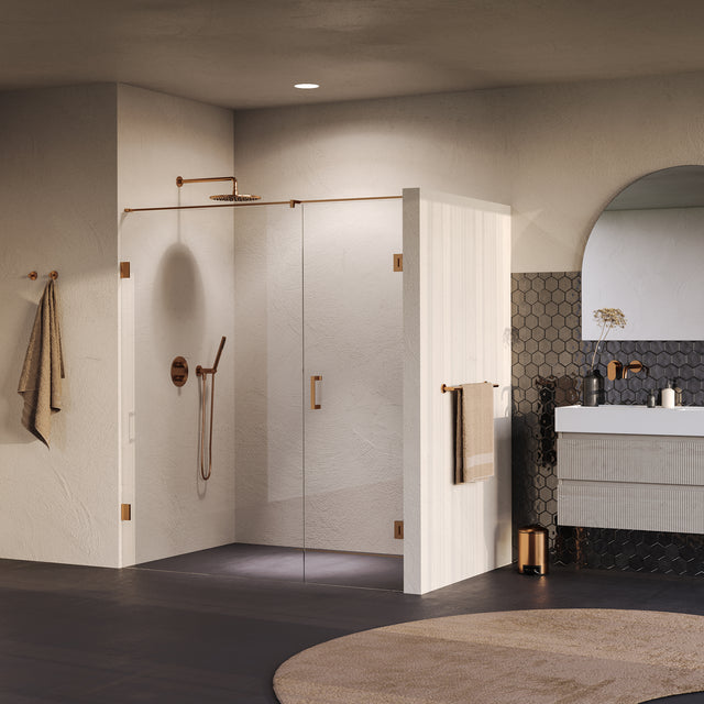 BRAUER Void nisdeur 2-delig helder glas 170x200 omkeerbaar met draaideur 70 aan muur incl. glascoating PVD koper GS-VON2H70100200GK