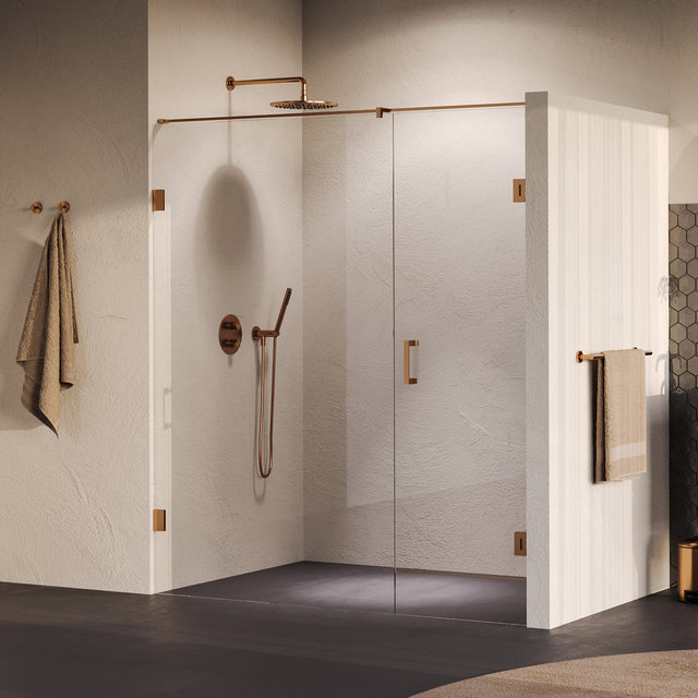 BRAUER Void nisdeur 2-delig helder glas 180x200 omkeerbaar met draaideur 70 aan muur incl. glascoating PVD koper GS-VON2H70110200GK