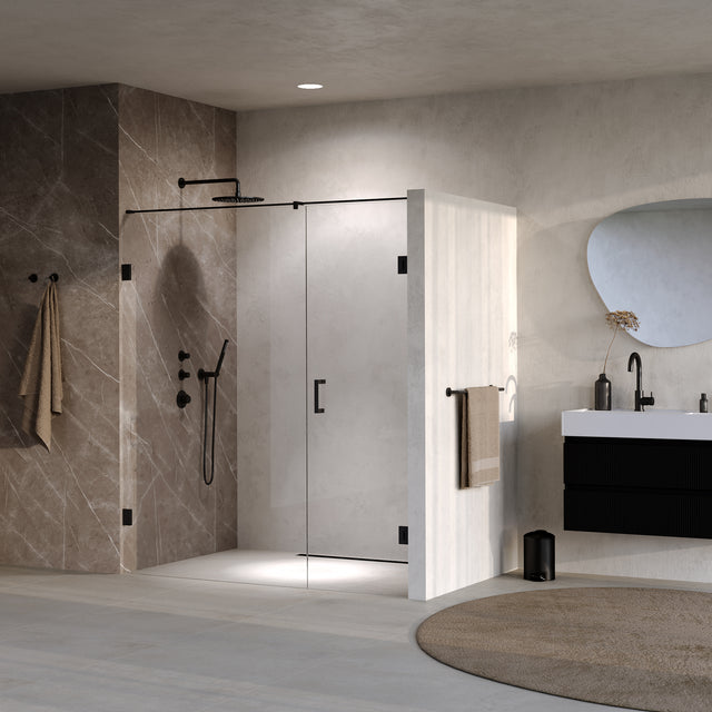 BRAUER Void nisdeur 2-delig helder glas 180x200 omkeerbaar met draaideur 70 aan muur incl. glascoating mat zwart GS-VON2H70110200MZ