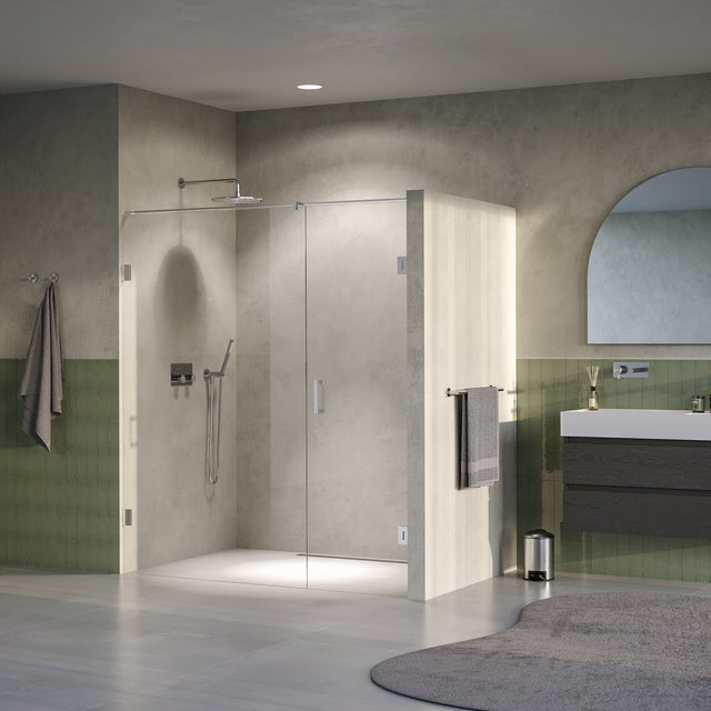 BRAUER Void nisdeur 2-delig helder glas 180x200 omkeerbaar met draaideur 70 aan muur incl. glascoating PVD RVS-kleurig GS-VON2H70110200NG