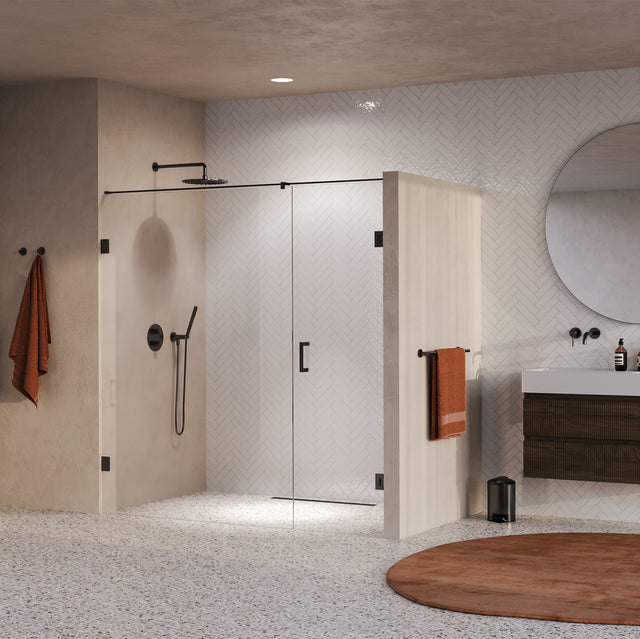 BRAUER Void nisdeur 2-delig helder glas 190x200 omkeerbaar met draaideur 70 aan muur incl. glascoating PVD gunmetal GS-VON2H70120200GM