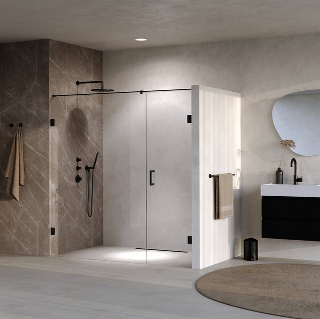 BRAUER Void nisdeur 2-delig helder glas 190x200 omkeerbaar met draaideur 70 aan muur incl. glascoating mat zwart GS-VON2H70120200MZ