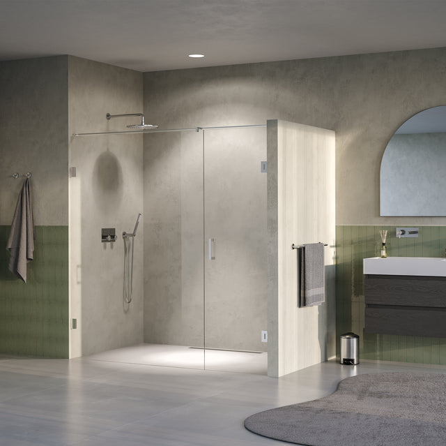 BRAUER Void nisdeur 2-delig helder glas 190x200 omkeerbaar met draaideur 70 aan muur incl. glascoating PVD RVS-kleurig GS-VON2H70120200NG