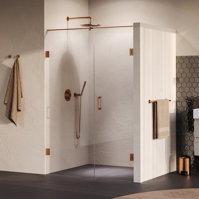 BRAUER Void nisdeur 2-delig helder glas 140x200 omkeerbaar met draaideur 70 aan muur incl. glascoating PVD koper GS-VON2H7070200GK