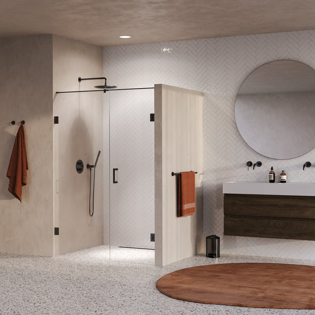 BRAUER Void nisdeur 2-delig helder glas 140x200 omkeerbaar met draaideur 70 aan muur incl. glascoating PVD gunmetal GS-VON2H7070200GM