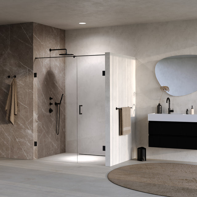 BRAUER Void nisdeur 2-delig helder glas 150x200 omkeerbaar met draaideur 70 aan muur incl. glascoating mat zwart GS-VON2H7080200MZ