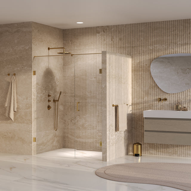 BRAUER Void nisdeur 2-delig helder glas 160x200 omkeerbaar met draaideur 70 aan muur incl. glascoating PVD goud GS-VON2H7090200GG