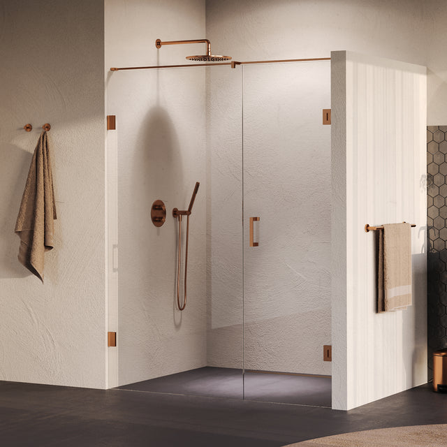 BRAUER Void nisdeur 2-delig helder glas 160x200 omkeerbaar met draaideur 70 aan muur incl. glascoating PVD koper GS-VON2H7090200GK