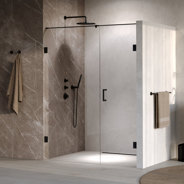 BRAUER Void nisdeur 2-delig helder glas 160x200 omkeerbaar met draaideur 70 aan muur incl. glascoating mat zwart GS-VON2H7090200MZ