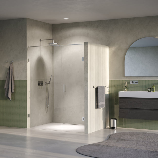 BRAUER Void nisdeur 2-delig helder glas 160x200 omkeerbaar met draaideur 70 aan muur incl. glascoating PVD RVS-kleurig GS-VON2H7090200NG