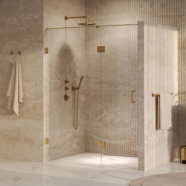 BRAUER Void nisdeur 2-delig helder glas 160x200 omkeerbaar met draaideur 70 aan glas incl. glascoating PVD goud GS-VON3H7090200GG