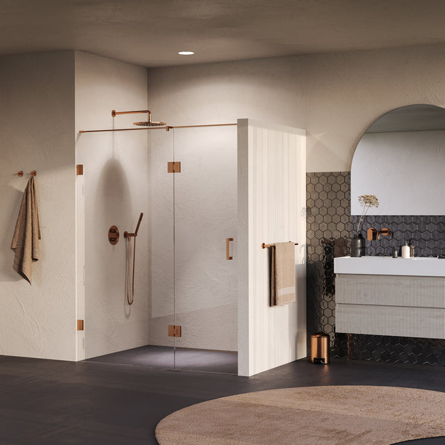 BRAUER Void nisdeur 2-delig helder glas 160x200 omkeerbaar met draaideur 70 aan glas incl. glascoating PVD koper GS-VON3H7090200GK