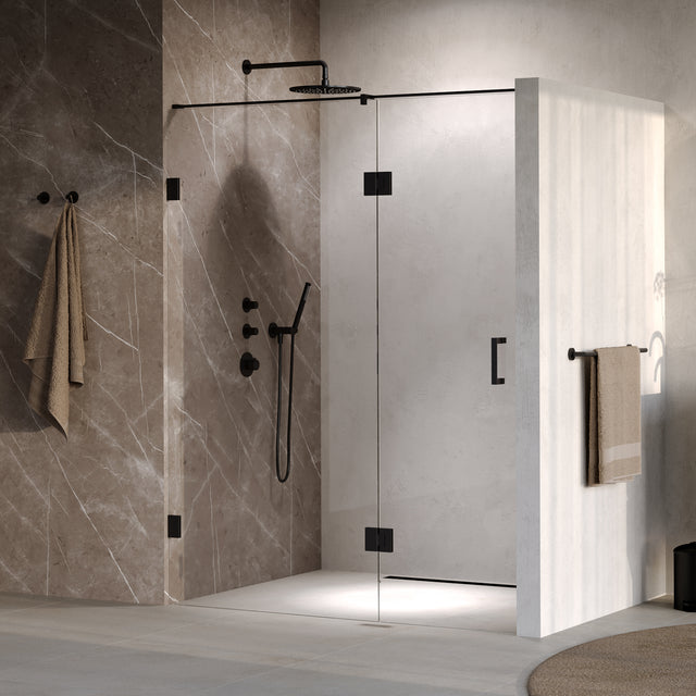 BRAUER Void nisdeur 2-delig helder glas 160x200 omkeerbaar met draaideur 70 aan glas incl. glascoating mat zwart GS-VON3H7090200MZ