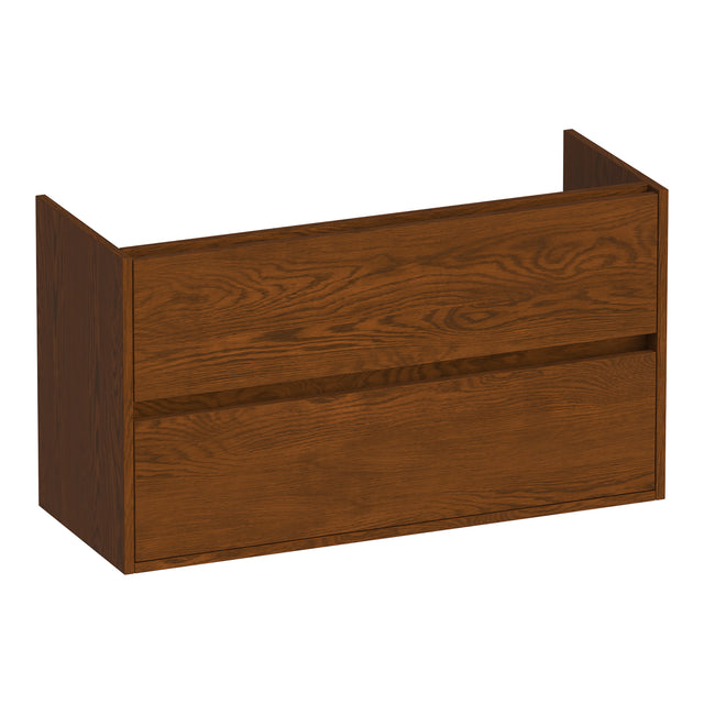 BRAUER Adore onderkast ondiep 100 met 2 softclose lades greeploos en 1 sifon uitsparing lamellen eiken bruin OK-ARO100LEB