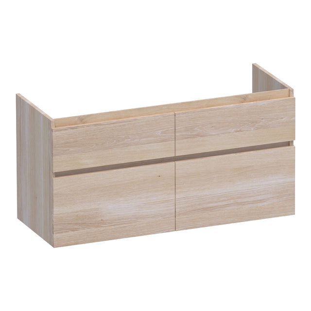 BRAUER Delight onderkast 120 met 4 softclose lades greeploos en 2 sifon uitsparingen lamellen eiken wit OK-DL120-4LEW