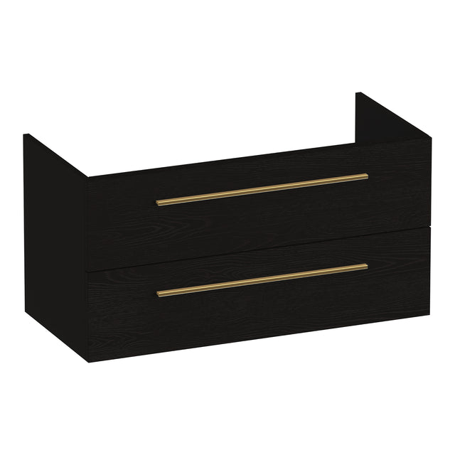 BRAUER Trust onderkast 100 excl. opbouwgrepen met 2 softclose lades en 1 sifon uitsparing Timber Black OK-TR100TB
