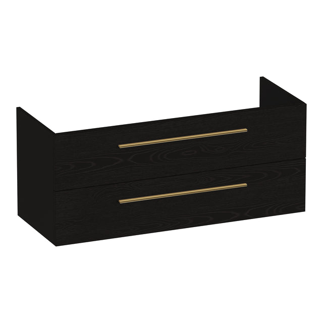BRAUER Trust onderkast 120 excl. opbouwgrepen met 2 softclose lades en 2 sifon uitsparingen Timber Black OK-TR120-2TB