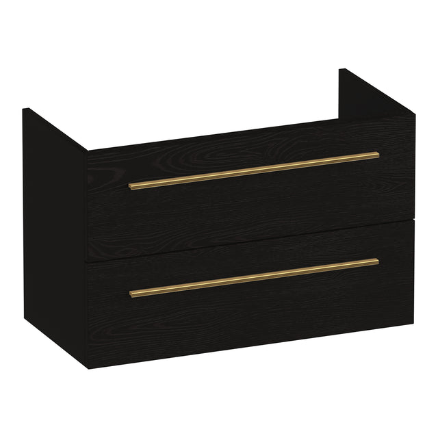 BRAUER Trust onderkast ondiep 80 excl. opbouwgrepen met 2 softclose lades en 1 sifon uitsparing Timber Black OK-TRO80TB