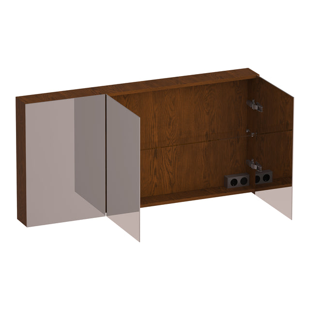 BRAUER Impress spiegelkast 140 zonder verlichting met 3 dubbelzijdige spiegeldeuren lamellen eiken bruin SK-IM140LEB