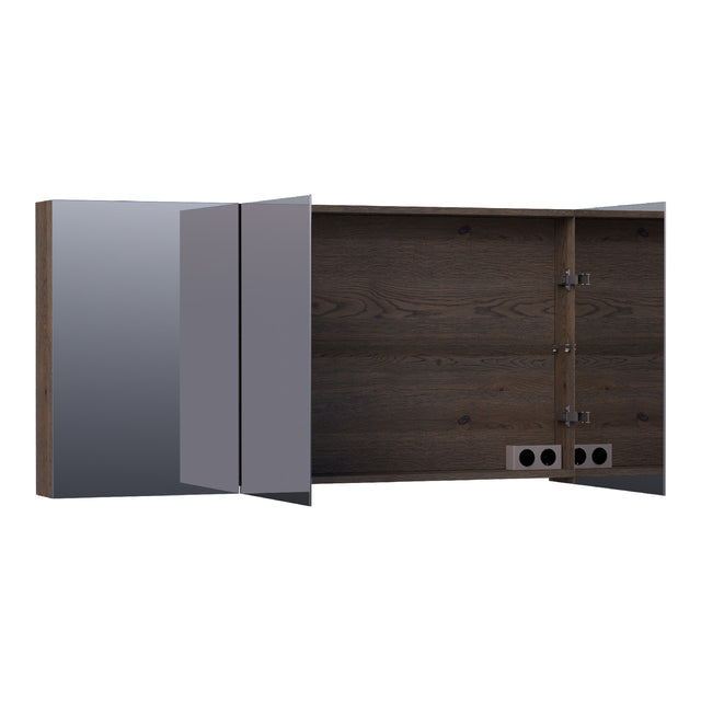 BRAUER Impress spiegelkast 140 zonder verlichting met 3 dubbelzijdige spiegeldeuren lamellen eiken zwart SK-IM140LEZ