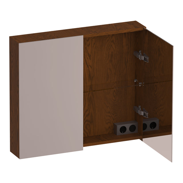 BRAUER Impress spiegelkast 80 zonder verlichting met 2 dubbelzijdige spiegeldeuren lamellen eiken bruin SK-IM80LEB