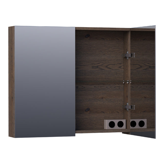 BRAUER Impress spiegelkast 80 zonder verlichting met 2 dubbelzijdige spiegeldeuren lamellen eiken zwart SK-IM80LEZ