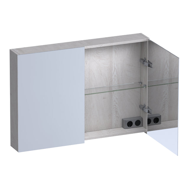 BRAUER Impress Deluxe spiegelkast 100 met interne en externe verlichting 2 dubbelzijdige spiegeldeuren Forest Seashell SK-IMD100FS