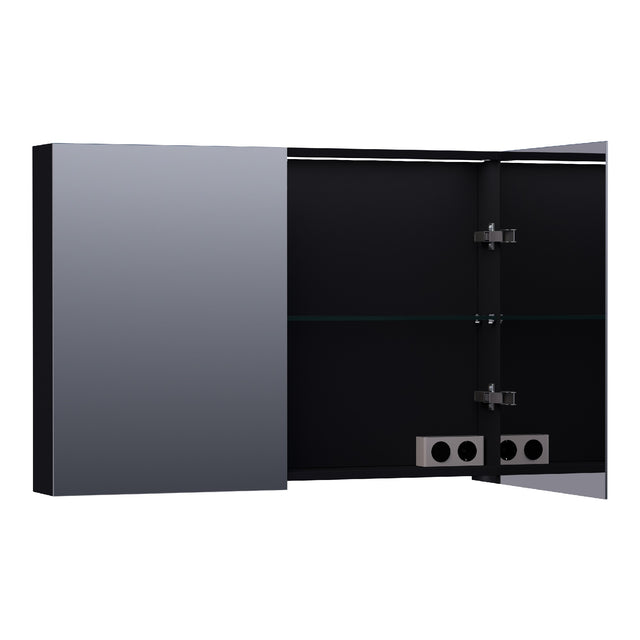 BRAUER Impress Deluxe spiegelkast 100 met interne en externe verlichting 2 dubbelzijdige spiegeldeuren mat zwart SK-IMD100MZ