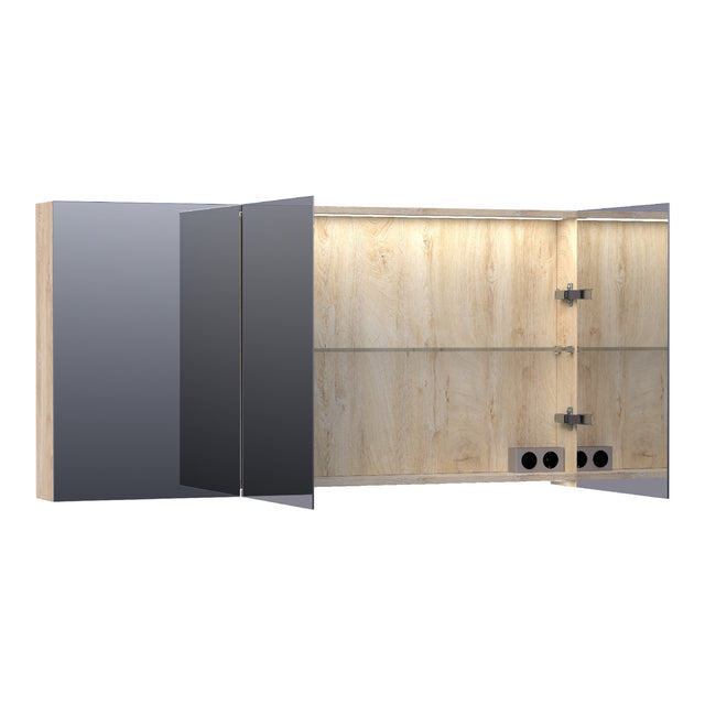 BRAUER Impress Deluxe spiegelkast 140 met interne en externe verlichting 3 dubbelzijdige spiegeldeuren Forest Wheat SK-IMD140FW