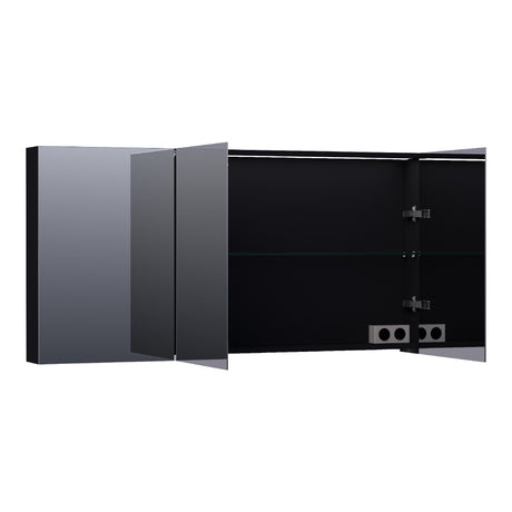 BRAUER Impress Deluxe spiegelkast 140 met interne en externe verlichting 3 dubbelzijdige spiegeldeuren mat zwart SK-IMD140MZ