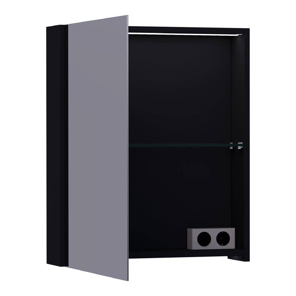 BRAUER Impress Deluxe spiegelkast 60 met interne en externe verlichting 1 linksdraaiende dubbelzijdige spiegeldeur mat zwart SK-IMD60LMZ