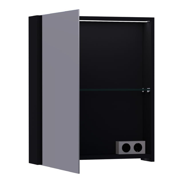 BRAUER Impress Deluxe spiegelkast 60 met interne en externe verlichting 1 linksdraaiende dubbelzijdige spiegeldeur mat zwart SK-IMD60LMZ