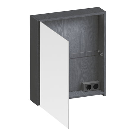 BRAUER Impress Deluxe spiegelkast 60 met interne en externe verlichting 1 linksdraaiende dubbelzijdige spiegeldeur Timber Grey SK-IMD60LTG