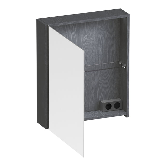 BRAUER Impress Deluxe spiegelkast 60 met interne en externe verlichting 1 linksdraaiende dubbelzijdige spiegeldeur Timber Grey SK-IMD60LTG