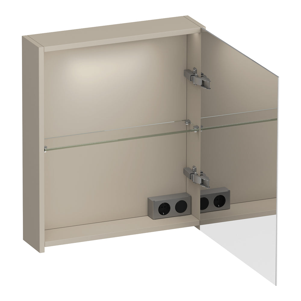 BRAUER Impress Deluxe spiegelkast 60 met interne en externe verlichting 1 rechtsdraaiende dubbelzijdige spiegeldeur mat beige SK-IMD60RMB