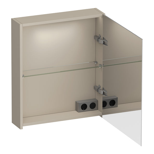 BRAUER Impress Deluxe spiegelkast 60 met interne en externe verlichting 1 rechtsdraaiende dubbelzijdige spiegeldeur mat beige SK-IMD60RMB