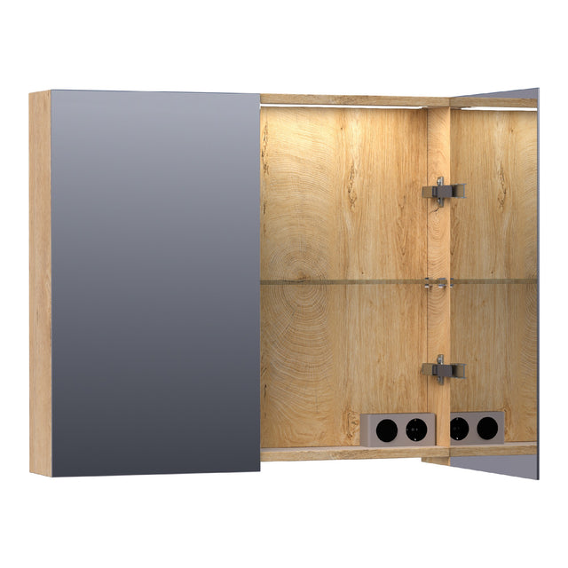 BRAUER Impress Deluxe spiegelkast 80 met interne en externe verlichting 2 dubbelzijdige spiegeldeuren Forest Tan SK-IMD80FT