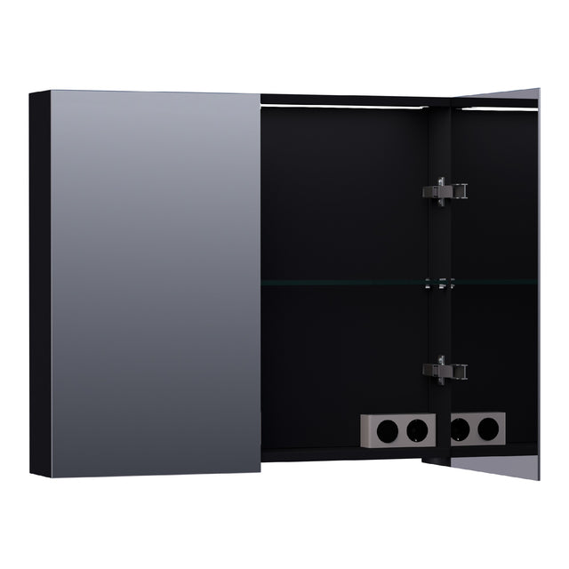 BRAUER Impress Deluxe spiegelkast 80 met interne en externe verlichting 2 dubbelzijdige spiegeldeuren mat zwart SK-IMD80MZ