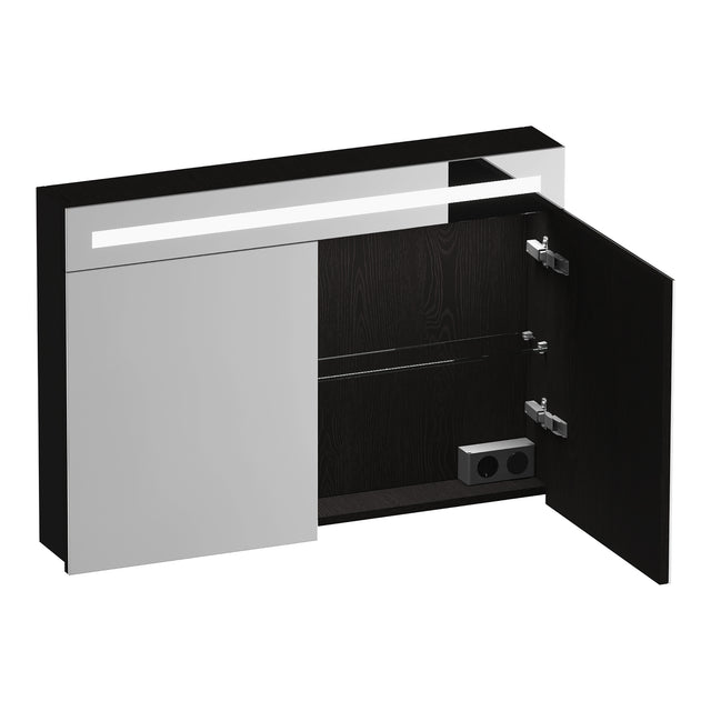 BRAUER Promise spiegelkast 100 met verlichting 2 spiegeldeuren Timber Black SK-PR100TB