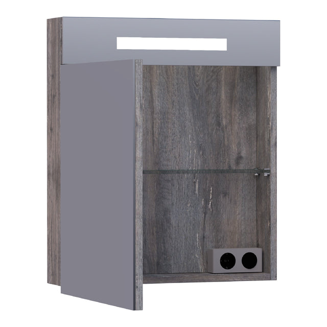 BRAUER Promise spiegelkast 60 met directe verlichting 1 linksdraaiende enkelzijdige spiegeldeur Driftwood SK-PR60LDR